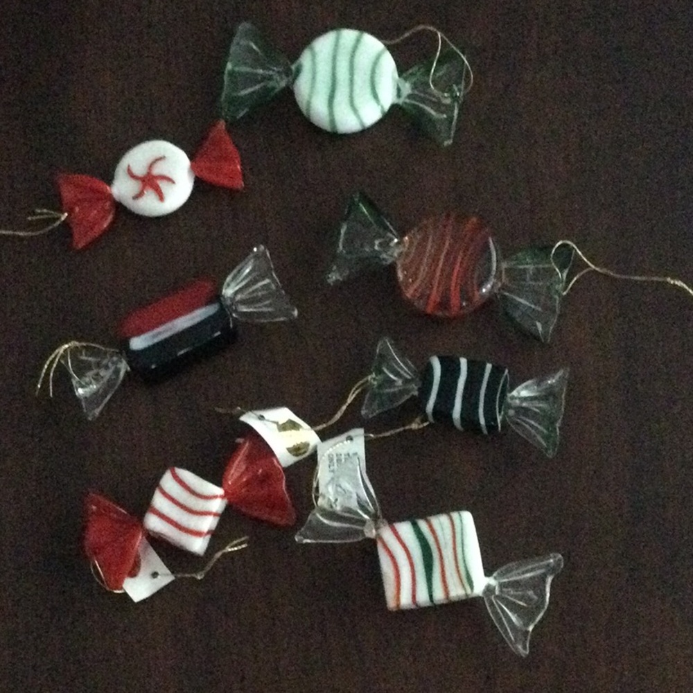 Glass Candy-Shaped Hanging Ornaments - Red, Green, Black, White
